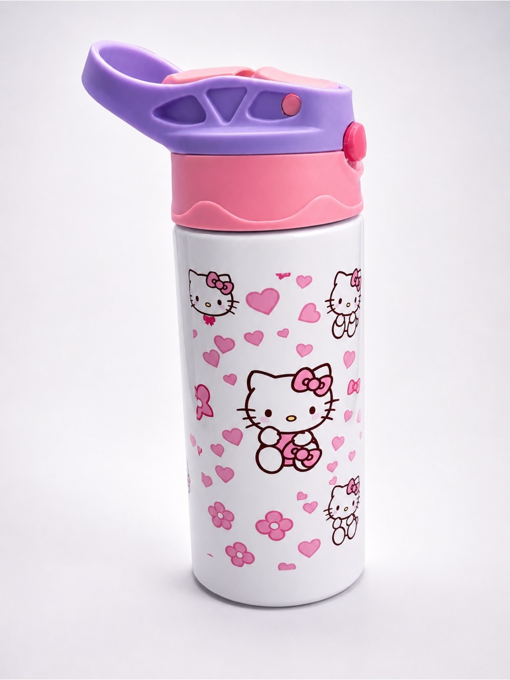 Hello Kitty White Water Bottle with Pink and Purple Accents